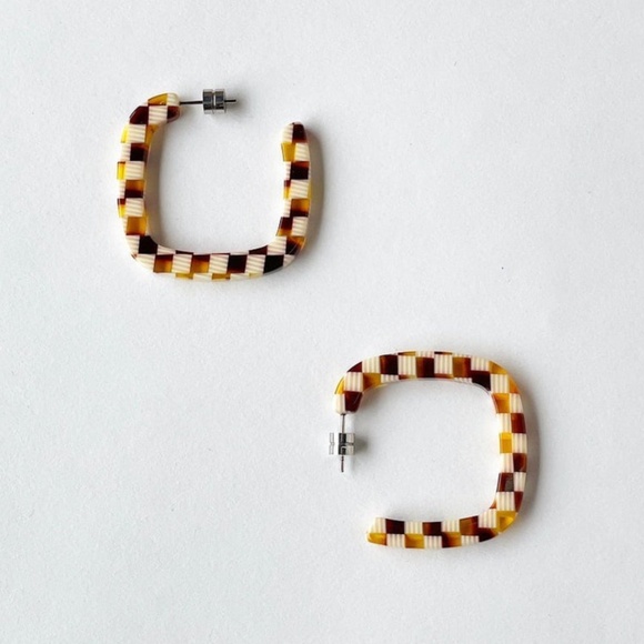 NWT Machete Midi Square Hoops in Tortoise Checker - Picture 1 of 4